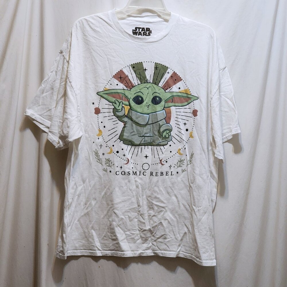 Star Wars Grogu Baby Yoda Cosmic Rebel White Graphic Print T-Shirt 2X